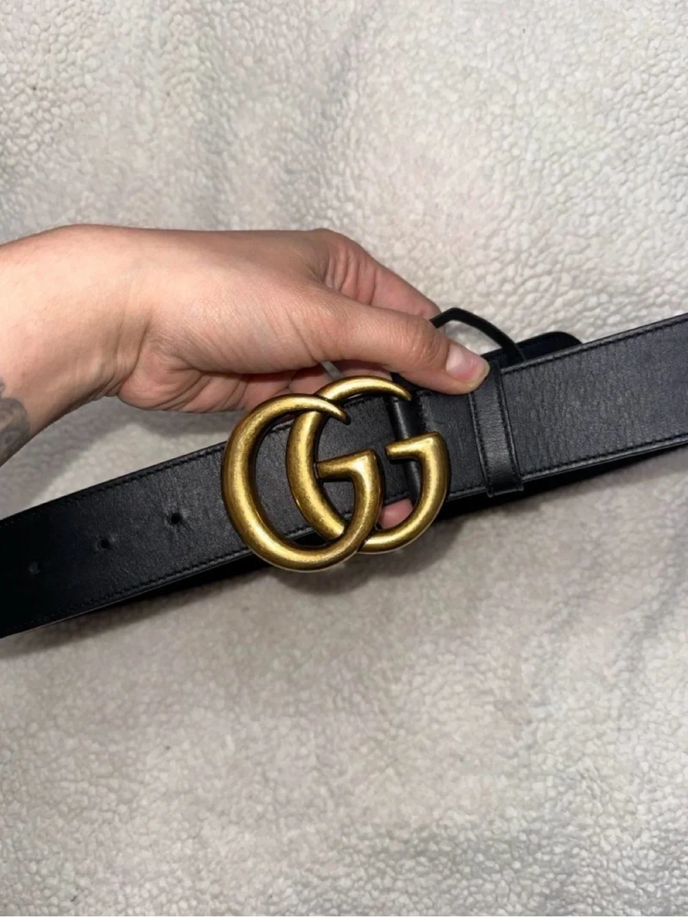 Gucci Black Leather Belt with Gold Double G Buckle